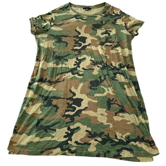 NWOT Sanctuary‎ Size 2X Women Cotton Blend Green Camo Short Sleeve Pocket Dress - Picture 2 of 9